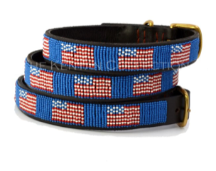 American Flag Beaded Dog Collar - 12" standard x 3/4" width