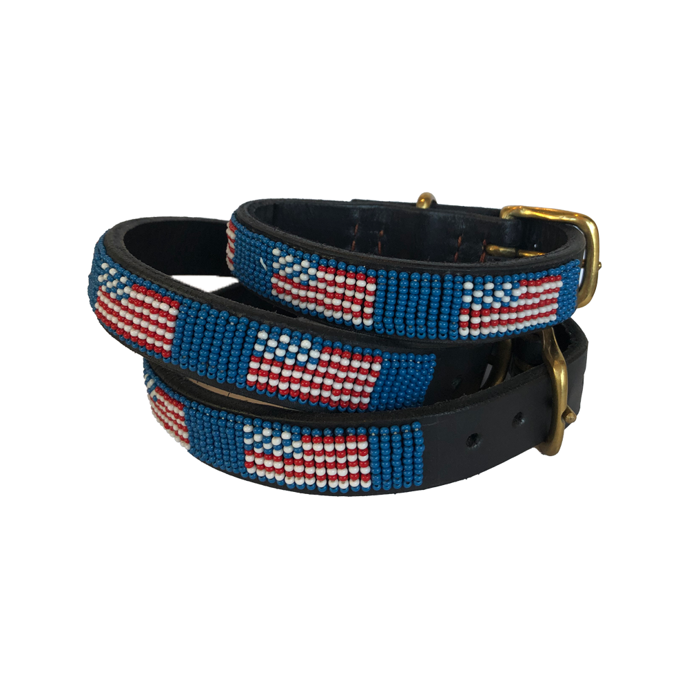 American Flag Beaded Dog Collar - 12" standard x 3/4" width