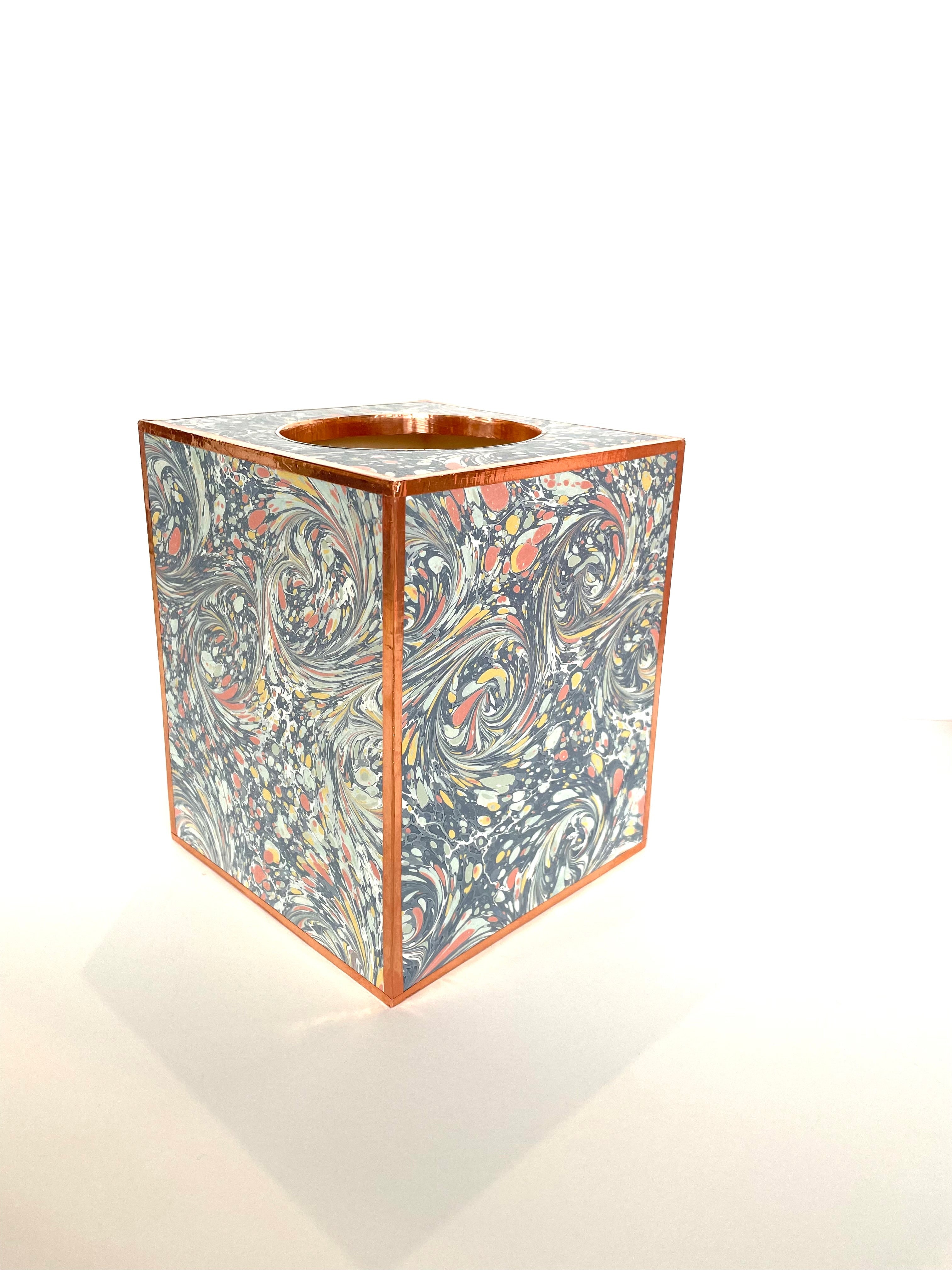 Gray and Coral Marble Tissue Box