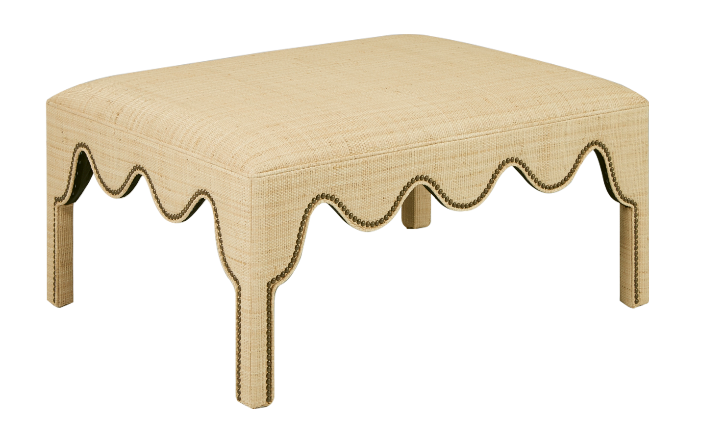 Custom Hobe Sound Ottoman 32 x 48 x 18H Natural Raffia Brass Nailhead