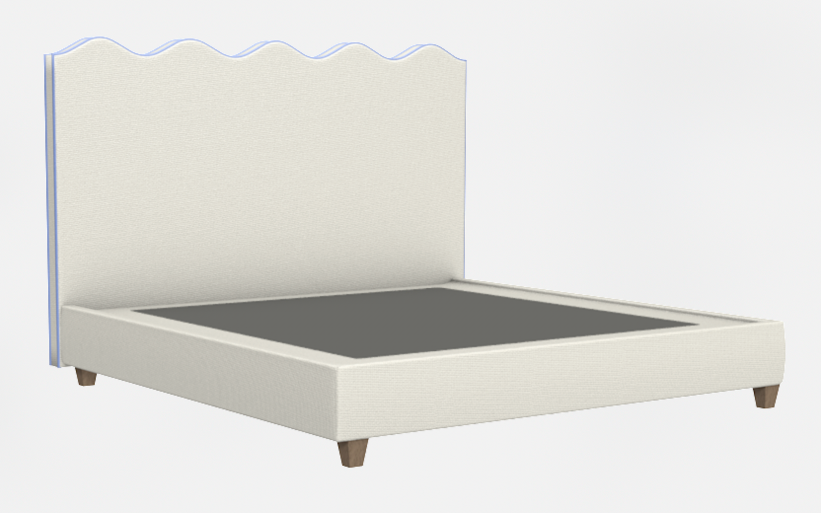 Wave Platform Bed - King - Glacier Prisma / Self-Welt / Weathered Wood Legs - Custom Headboard Height 48"H