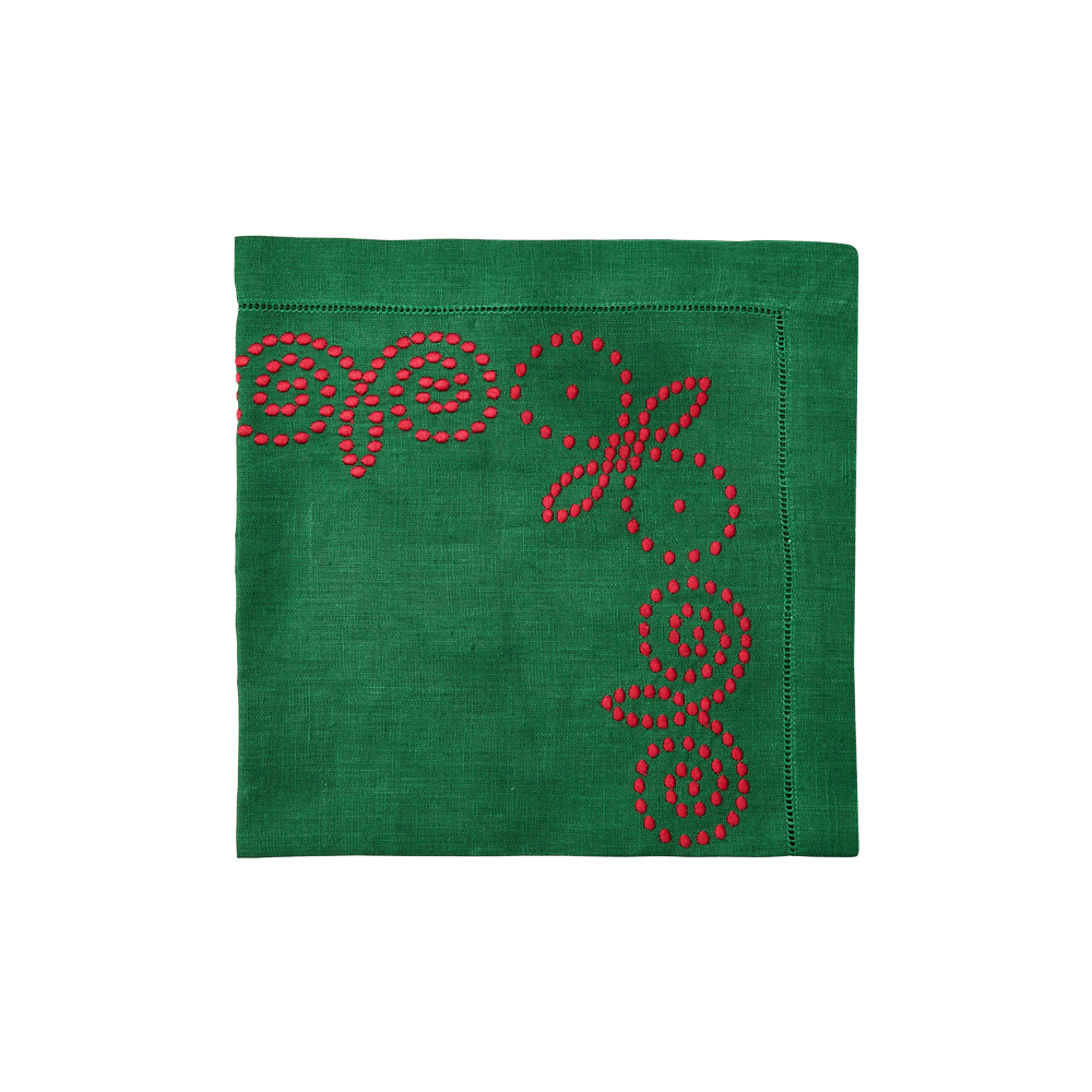 Emerald Henna Embroidered Napkins Set of 8